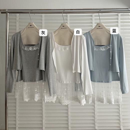 【YW】无忧购韩系甜美温柔风蕾丝拼接背心+外搭针织开衫两件套(截单后7天发货) 商品图6