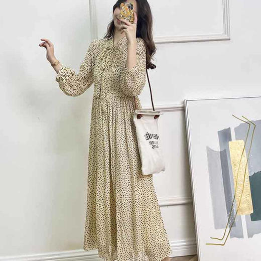 顺丰包邮洛诗琳40341春季新款气质波点印花飘带连衣裙女2998 商品图3