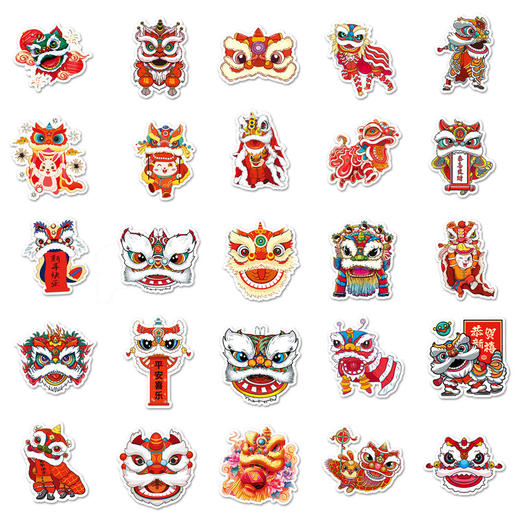 卡通咕卡防水张贴纸醒狮手喜庆50贴画贺喜新春中国风装饰账本舞狮 商品图2