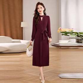 优雅适合微胖的长袖，配大衣显瘦裙连衣裙QIXFS255377