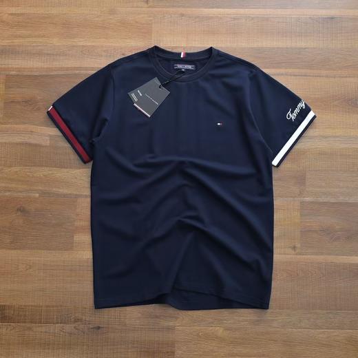 阿汤 珠地棉撞色罗纹袖口刺绣圆领短袖T恤 T-1221 商品图5