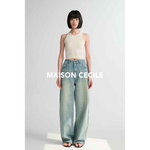MAISON CECILE 做旧水洗/重磅复古宽松男友风阔腿牛仔裤 商品图3