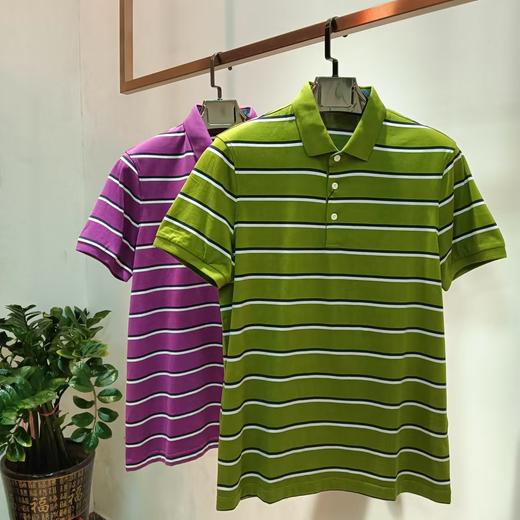 纯棉夏季男装间条翻领短袖恤衫休闲上衣半袖男款  17WD-05 商品图1