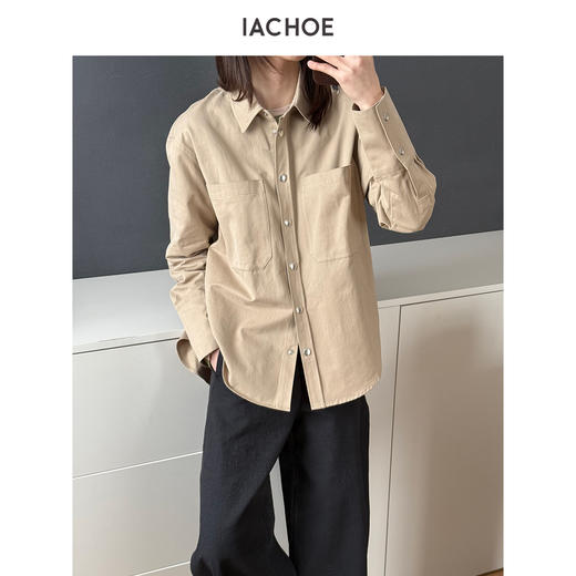 棉仓3621507004-IACHOE工装风卡其色衬衫 商品图2