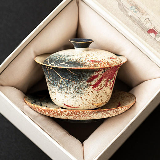 描金工厂青花茶碗锦鲤红火石泡三才盖碗荷韵功夫茶具手绘茶杯陶瓷 商品图1