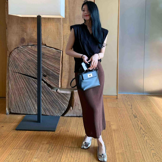 顺丰包邮洛诗琳40840美拉德色系后开叉醋酸直筒半身裙10300 商品图2