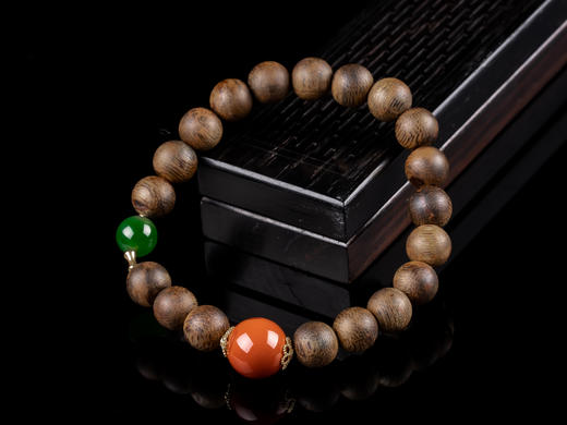 XY0040原创沉香DIY南红碧玉单圈手串 商品图0