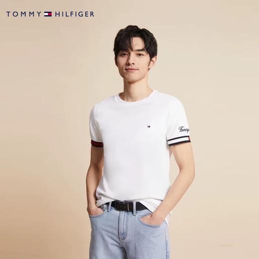 阿汤 珠地棉撞色罗纹袖口刺绣圆领短袖T恤 T-1221 商品图2