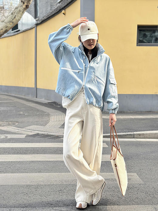 现货 THS-无 蒙克家 春色新浅牛仔 撞色拉链外套 BF1059 商品图2