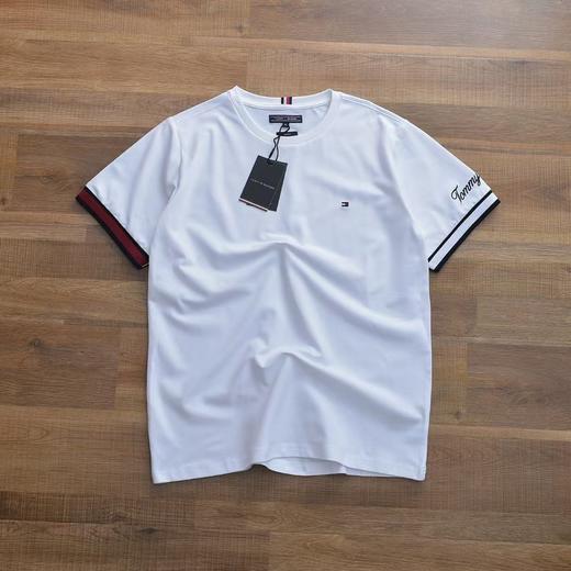 阿汤 珠地棉撞色罗纹袖口刺绣圆领短袖T恤 T-1221 商品图4