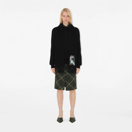 BURBERRY 巴宝莉 女士马术骑士徽标格纹标签羊绒围巾 黑色 8103997 B4935 商品图3