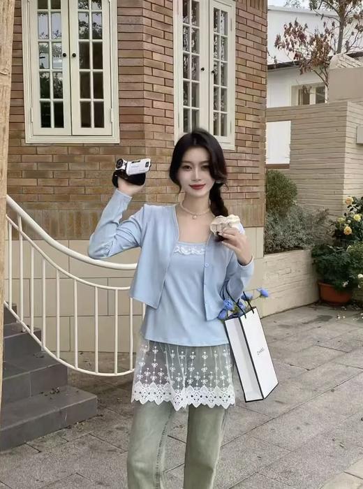 【YW】无忧购韩系甜美温柔风蕾丝拼接背心+外搭针织开衫两件套(截单后7天发货) 商品图8