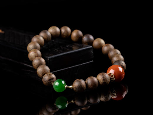 XY0040原创沉香DIY南红碧玉单圈手串 商品图1