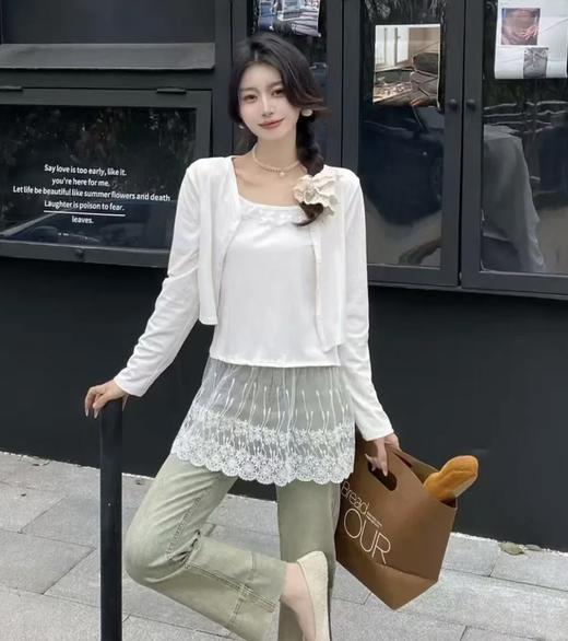 【YW】无忧购韩系甜美温柔风蕾丝拼接背心+外搭针织开衫两件套(截单后7天发货) 商品图10