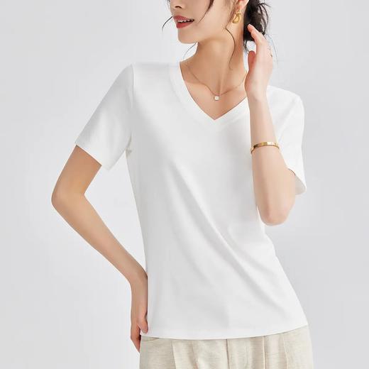 【自】全新升级【铂金会员100/天猫129/差价29】(11525) 洛诗琳V领凉感正肩短袖T恤2025春夏新款冰丝体恤打底内搭 商品图2