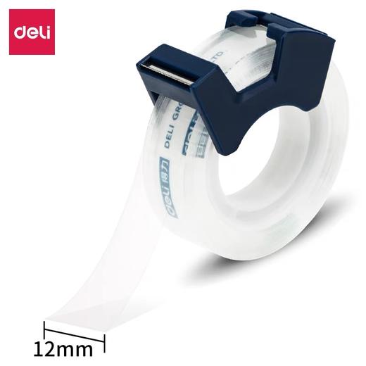 得力文具透明小胶带 小卷高透明胶布自带切割器套装宽12mm长25y 1卷 细条包装胶条封口 商品图1