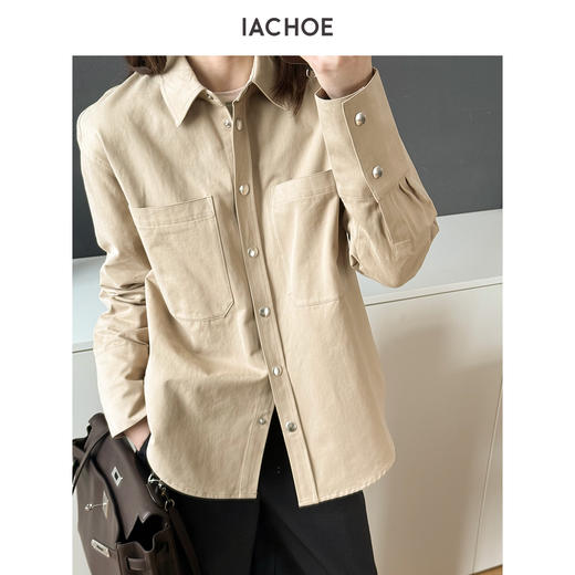 棉仓3621507004-IACHOE工装风卡其色衬衫 商品图0