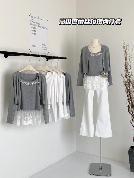 【YW】无忧购韩系甜美温柔风蕾丝拼接背心+外搭针织开衫两件套(截单后7天发货) 商品图4