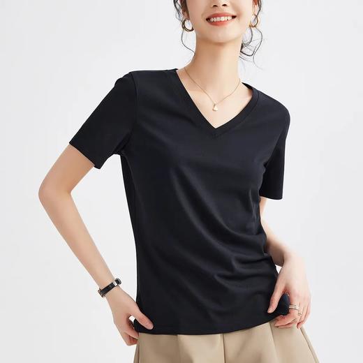 【自】全新升级【铂金会员100/天猫129/差价29】(11525) 洛诗琳V领凉感正肩短袖T恤2025春夏新款冰丝体恤打底内搭 商品图1