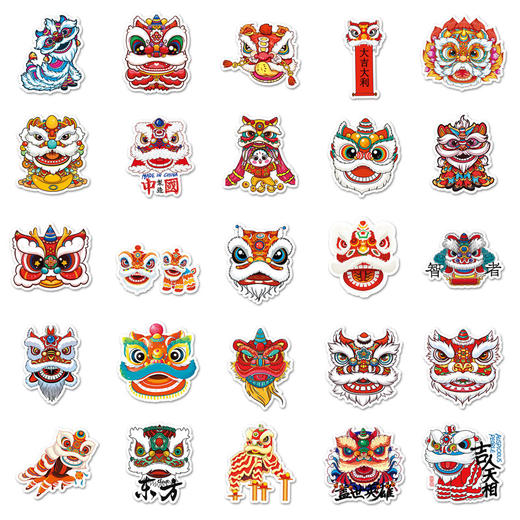 卡通咕卡防水张贴纸醒狮手喜庆50贴画贺喜新春中国风装饰账本舞狮 商品图3