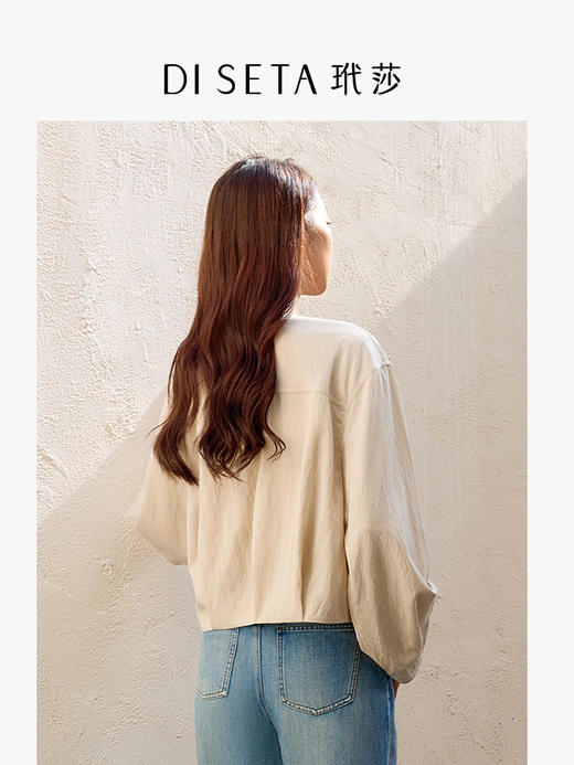 玳莎下摆抽褶短外套女2025年春季新品休闲宽松慵懒灯笼袖圆领上衣  FA37303 商品图2