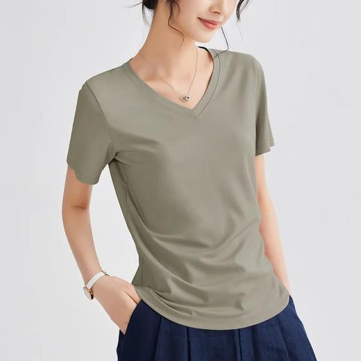 【自】全新升级【铂金会员100/天猫129/差价29】(11525) 洛诗琳V领凉感正肩短袖T恤2025春夏新款冰丝体恤打底内搭 商品图3