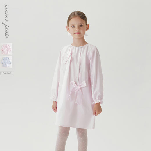 马克珍妮女童淡雅蝴蝶结宽松连衣裙儿童裙子2025年春装新款250177 商品图0