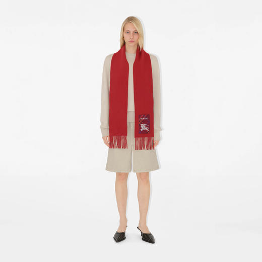 BURBERRY 巴宝莉 女士马术骑士徽标格纹标签羊绒围巾 红色 8103996 C1752 商品图3
