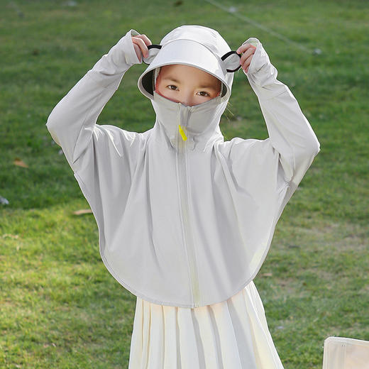【新款防晒衣！凉感透气，原纱冰丝速干面料】儿童防晒衣夏季新款 黑胶帽檐防紫外线 男女童冰丝原纱 凉感薄防晒服-QQ 商品图7
