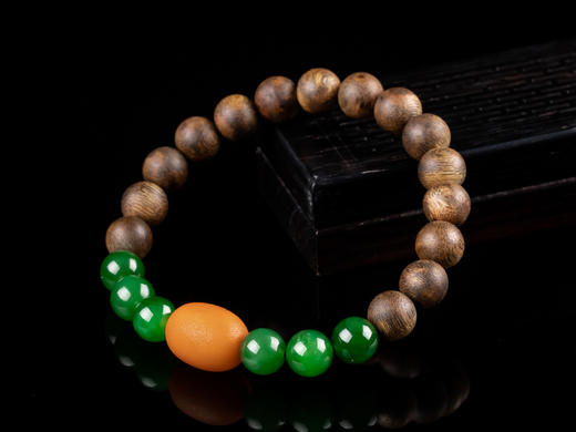 XY0025原创沉香DIY碧玉老蜡单圈手串 商品图2