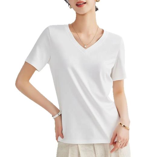 【自】全新升级【铂金会员100/天猫129/差价29】(11525) 洛诗琳V领凉感正肩短袖T恤2025春夏新款冰丝体恤打底内搭 商品图4