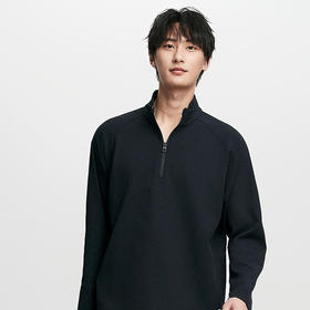 棉仓362801004-吸湿速干华夫格半开襟运动长袖T恤