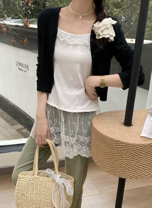 【YW】无忧购韩系甜美温柔风蕾丝拼接背心+外搭针织开衫两件套(截单后7天发货) 商品图7