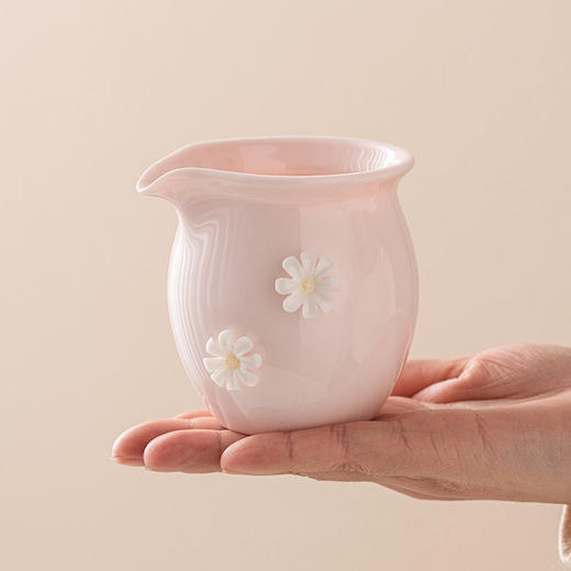 功夫茶具茶海茶器公杯家用纯手工陶瓷分捏花杯桃粉单个高颜值公道 商品图0