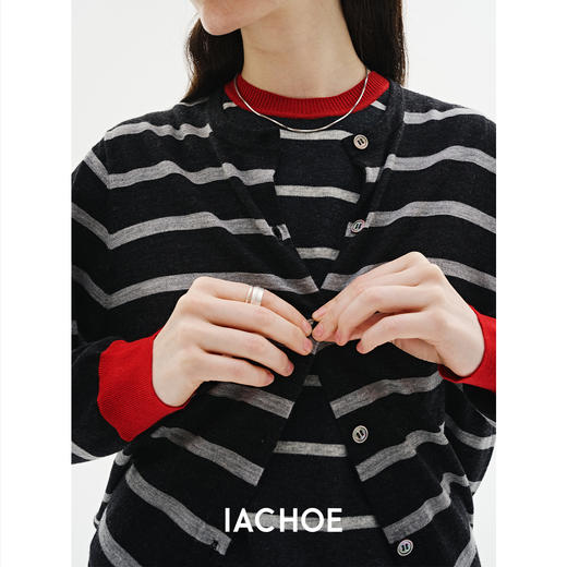 棉仓3621506001-IACHOE全羊毛条纹开衫 商品图2