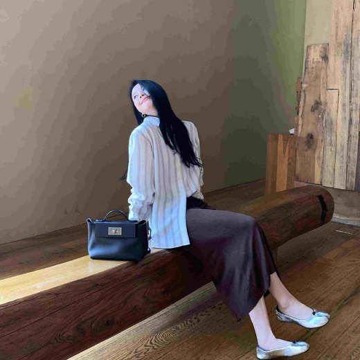 顺丰包邮洛诗琳40840美拉德色系后开叉醋酸直筒半身裙10300 商品图1