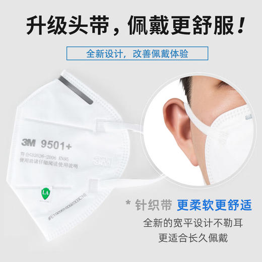 3m口罩kn95防尘口罩 防甲流飞沫防雾霾防PM2.5防工业粉尘颗粒物花粉耳戴式 9501+ 50只环保装 商品图2