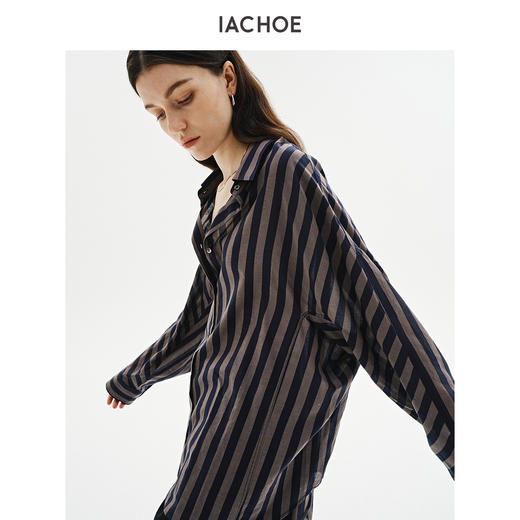 棉仓3621504003-IACHOE含桑蚕丝条纹衬衫 商品图0