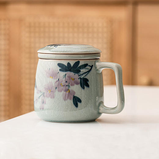 分离手绘个人陶瓷极素泡茶马克杯办公室杯子专用茶杯茶水冰片水杯 商品图3