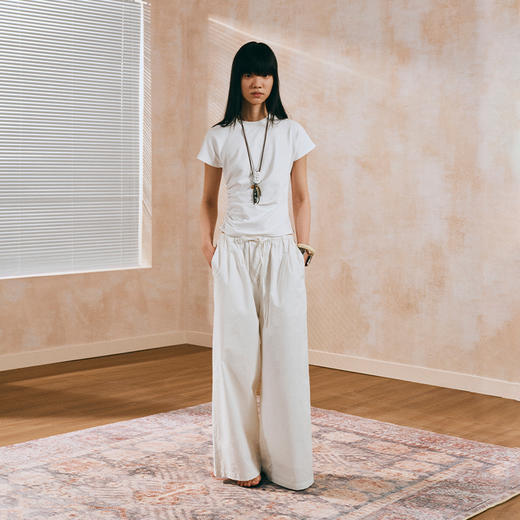 1.15上午10点8.8折！NUTH圆领褶皱不对称修身收腰短袖t恤女 白色/灰色 商品图2