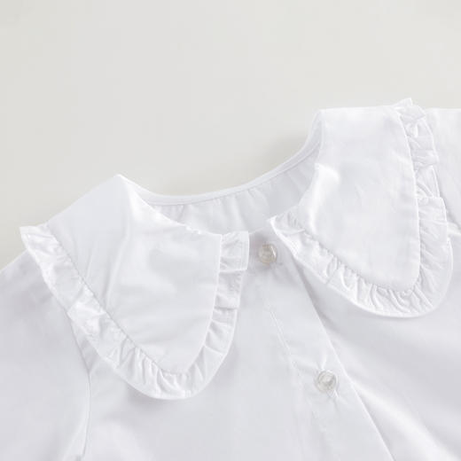 马克珍妮2024年秋装新款 女童娃娃领花边摆纯棉衬衫 241378 商品图3