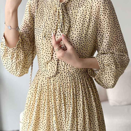 顺丰包邮洛诗琳40341春季新款气质波点印花飘带连衣裙女2998 商品图4