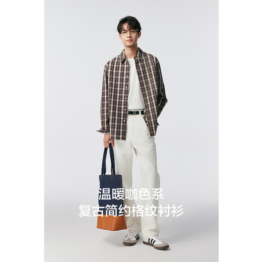 棉仓356804014-微宽松全棉色织格纹翻领长袖衬衫 商品图1