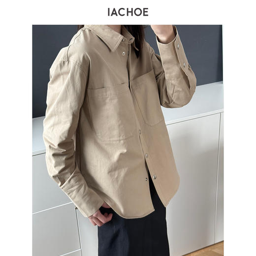 棉仓3621507004-IACHOE工装风卡其色衬衫 商品图3