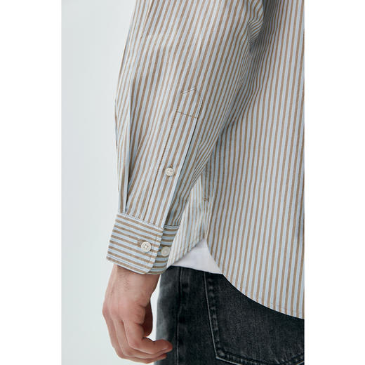 棉仓362804006-微宽松全棉砂洗条纹立领长袖衬衫 商品图4