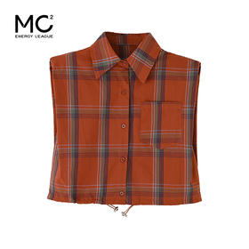 女装翻领垫肩无袖下摆抽绳格子款衬衣-28219C4223008