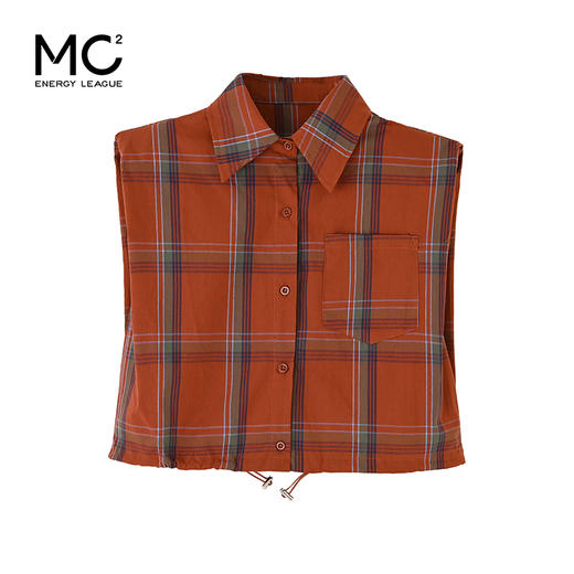 女装翻领垫肩无袖下摆抽绳格子款衬衣-28219C4223008 商品图0