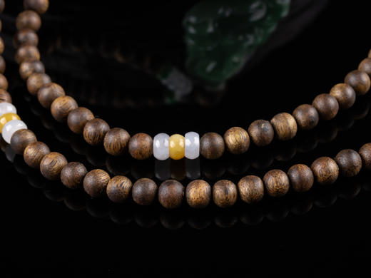 XY0090原创DIY沉香翡翠珠链+果绿翡翠观音挂件 商品图4