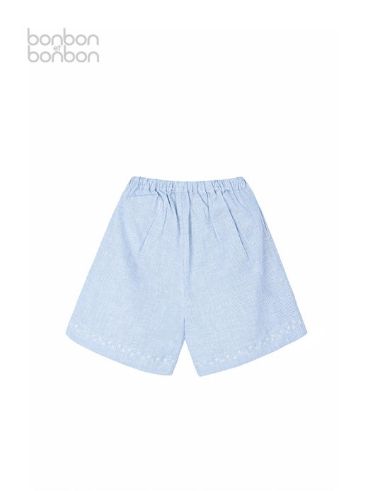 蓝色细格短裤 商品图1