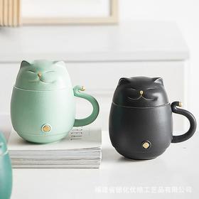 陶瓷杯分离泡茶创意招财猫带盖茶水办公室水杯茶杯马克杯杯子过滤